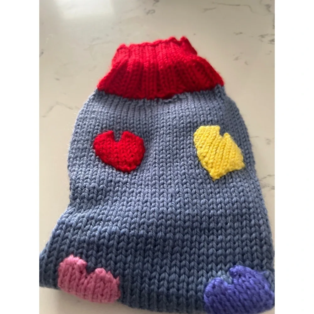 Dog Sweater, Companion Road Hand Knit Heart, Blue Red Small Pet Fashion‎